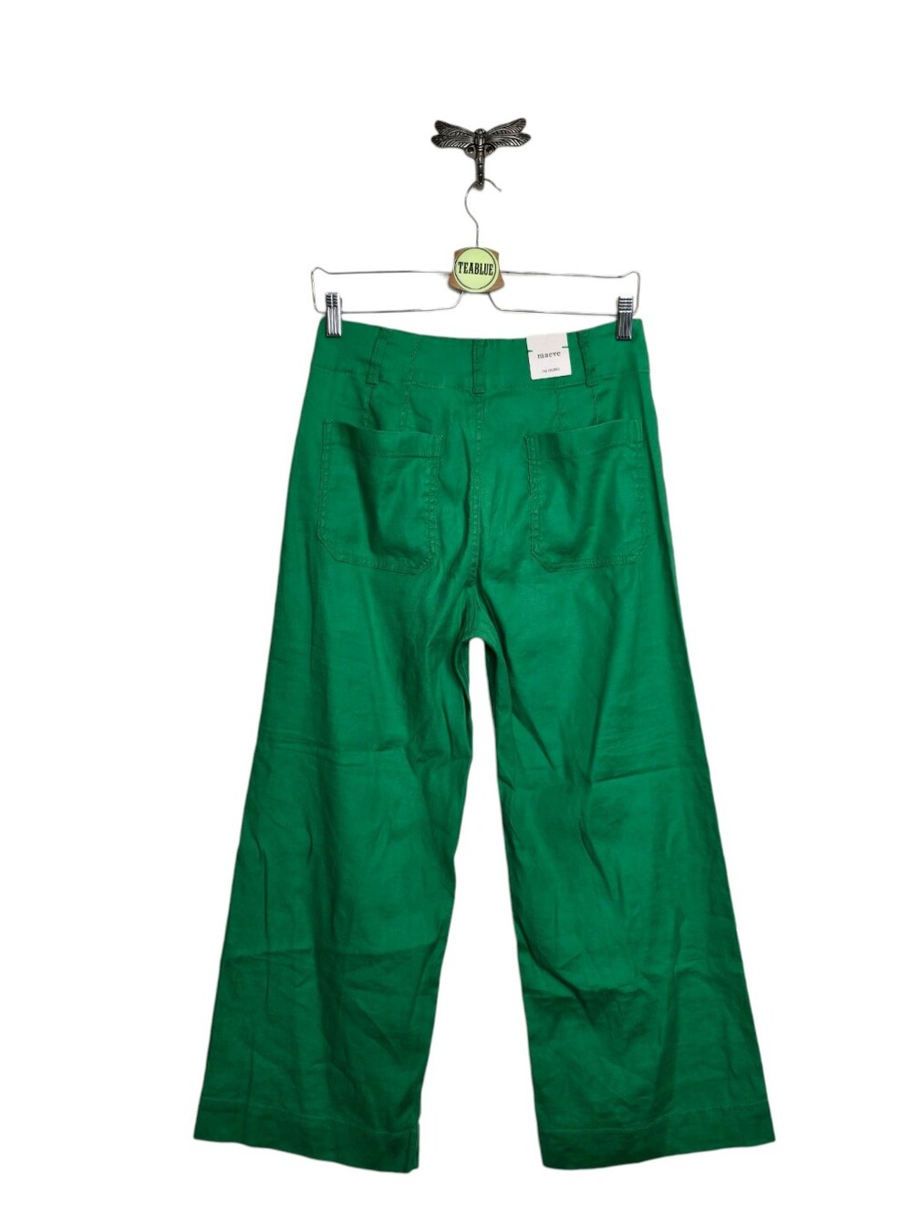 Maeve Colette European Linen Stretch High-Rise Wide-Leg Pants 28 Green - Picture 3 of 14